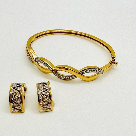 Vintage Rhinestone Earrings & Bracelet - Picture 3 of 13